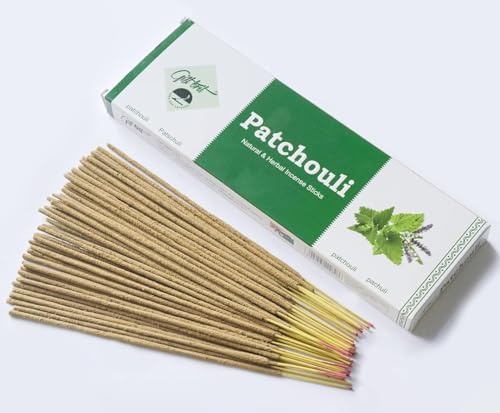 Giftbrit - Bastoncini di incenso al patchouli naturali ed erbe, 100 bastoncini con 1 porta incenso per meditazione, yoga, chiesa, relax, guarigione e positività