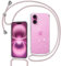 Tikgue Handyband für iPhone 16 Plus Hülle mit Band, Handyhülle mit Kordel zum Umhängen Schutzhülle mit Kette Glitzer Transparent Weich TPU Silikon Bumper - Roségold