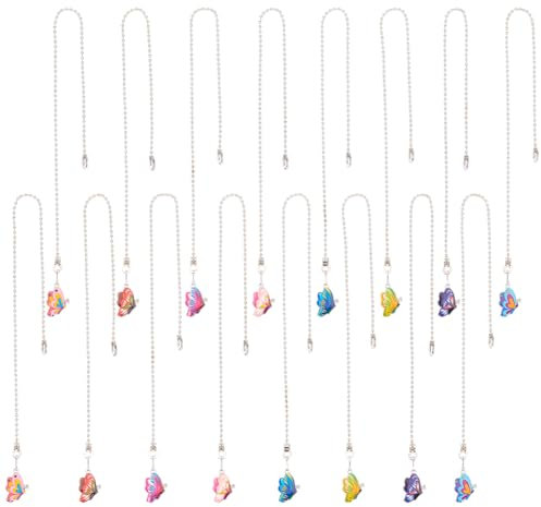 GOMAKERER 16 Pcs Colorful Butterfly Ceiling Fan Pull Chain Extender, 8 Colors 13.6inch(34.7cm) Adjustable Decorative Extension Connector Alloy Fan String Chain Ornaments for Lighting Lamp Fan Decor