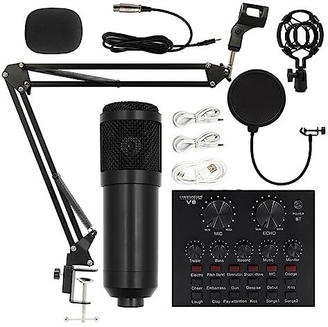 MRKU Kit de Carte Son Kit de Micro à condensateur Professionnel V8 Carte Son Karaoké avec Support de Micro Condensateur USB MIC Configuration de Studio de Diffusion en Direct pour l'enregistrement de