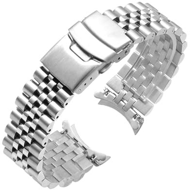 Juntan Stainless Steel Curved Ends Tapered 18mm Metal Watch Band Flexible Watch Strap Replacement Bracelet Deployment Double Flip Lock Buckle Silver Black