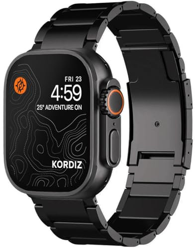 KORDIZ Cinturino In Titanio T01 - Compatibile Con Apple Watch Ultra 2 E Ultra Black (49 Mm) - Cinturino Regolabile In Titanio Per Apple Watch Con Chiusura Di Sicurezza - (T01 | Ultra Black)
