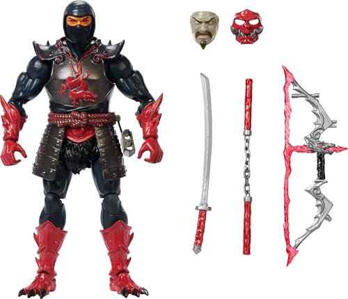 Masters of the Universe Masterverse Ninjor-Actionfigur, 30 Bewegungspunkte, ca. 18 cm großes Motu-Spielzeug, Deluxe-Design, Rüstung und Waffen-Zubehörteile, JBP82, [Mehrfarbig]