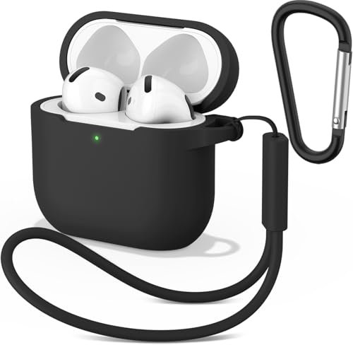 Wanme Funda para AirPods 4 Case, Fundas Protectora Apple AirPods 4 de Silicona Suave, Case Cover Totalmente Resistente Arañazos y Polvo, Estuche Protector con Llavero y Correa de Mano, LED Visible