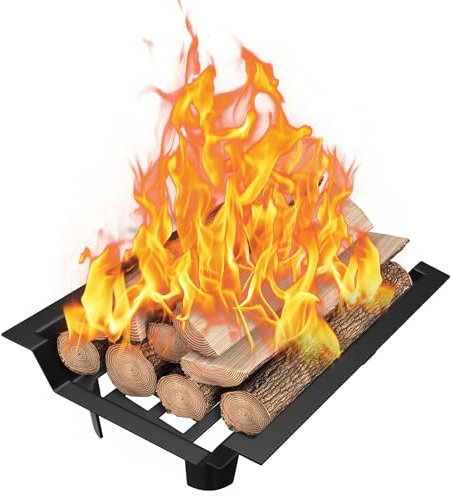 HENGMEI Kaminholz Holzregal Gusseisen Kaminrost Brennholz Kamin Holzrost Feuergitter Kamineinsatz Feuerrost Brennholzhalter mit Stangen für Innenkamine, Outdoor Anzündwerkzeuge