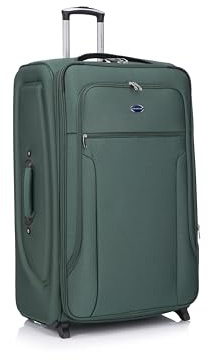 Aerostar Extra Large 32” Lightweight Softshell Expandable Suitcase, Check in Luggage 2 Corner Wheels with Integrated Combination Lock for 30kg (Forest Green, 162 litres)
