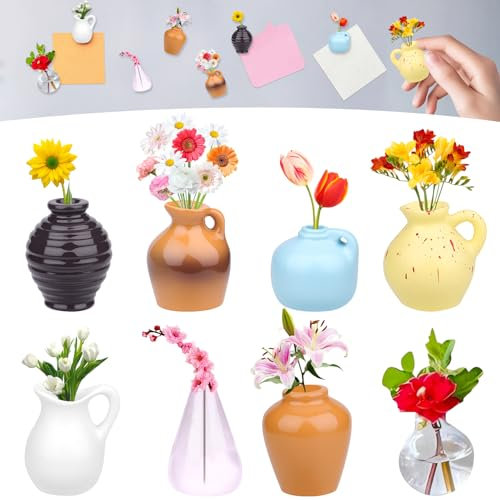 Vibbang 8Stück Mini Vase Magnets, Bud Vasen Kühlschrank Magnete, Lustige Vase Dekorative Fridge Magnets, DIY Kleine Minivasen Geeignet Kühlschrank-Accessoires Dekoration für Küche Büro Egg
