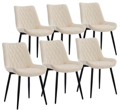 CLIPOP Esszimmerstühle 6er Set, Sitzfläche aus Beige Samt, Küchenstühle, Wohnzimmerstühle, Polsterstühle mit Rückenlehne, Stühle für Esszimmer, Küche, Wohnzimmer, Büro