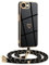 Mkej Coque pour iPhone 16E avec Cordon, Coque avec Collier Motif Coeur d'amour Silicone Galvanisé Housse, Réglable Amovible de Cordon Case pour iPhone 16E, Or Noir