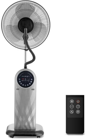 Aigostar Standventilator Sehr Leise, 2-in-1 Ventilator mit Wasserkühlung, mit Sprühnebel Luftbefeuchter, Fernbedienung, 8H Timer Mobile Luftkühler, LED-Anzeige, 80° Oszillierend, 95W Schwarz