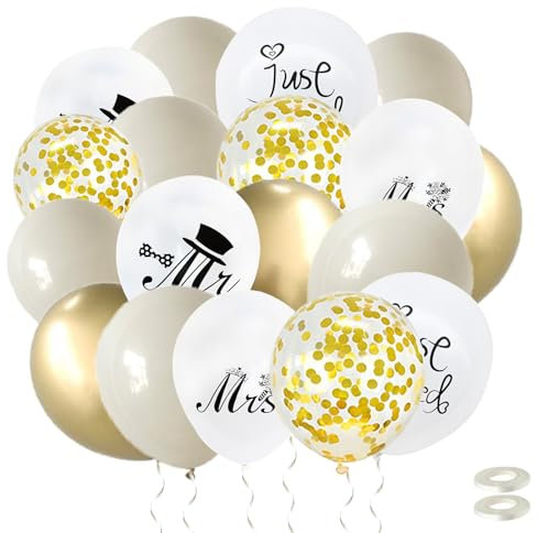 60 Stück Sand Weiß Hochzeit Helium Latex Luftballons Girlande Mr Mrs Just married Bedruckter Ballons Hochzeitsdeko 30cm