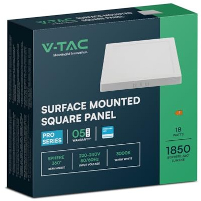 V-TAC LED-Mini-Panel - Samsung - Hinterleuchtete Oberfläche - IP20 - Weiß - 18W - 1850 Lumen - 3000K