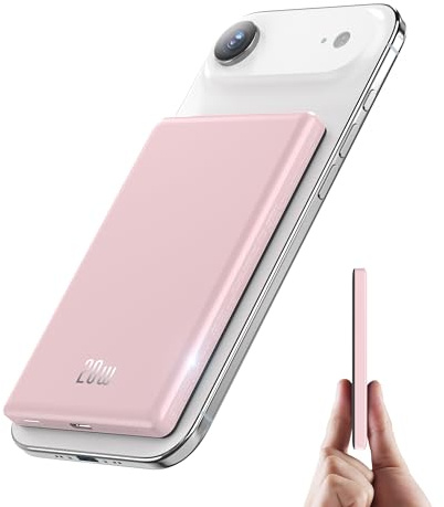 Power Bank for Magsafe, 2026 Ultra Slim 5000mAh 20W Fast Charging Powerbank Wireless Magnetic Portable Charger,USB C in&Out PD Phone Battery Pack,for iPhone 12/13/14/15/16/17 Air Mini Pro Max,Pink
