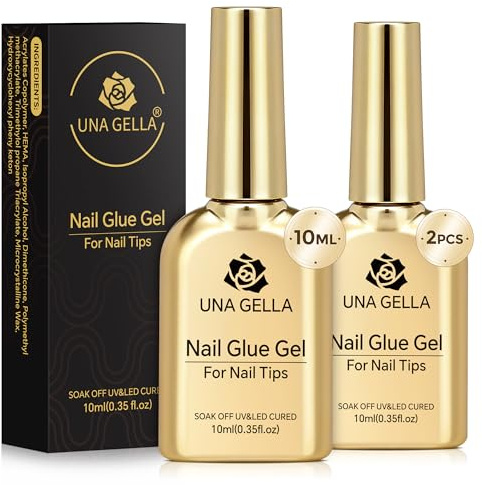 UNA GELLA 9 in 1 Nagelkleber für Kunstnägel 2 x 10 ml | Starker Gel Nagelkleber für Kunstnägel & Press-On Nails • Basisgel & Blooming Gel • Aushärtung unter UV-Lampe erforderlich