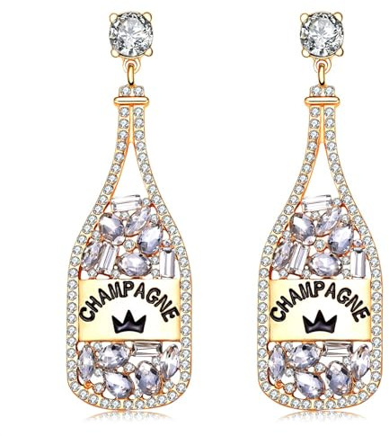 Champagnerflaschen Ohrringes für Frauen, Champagner-Tropfen Ohrringe mit Strass Kristallperlen, Glitzernde Neujahrsohrringe, Frohes Neues Jahr Ohrringe für Hochzeit, Urlaub, Neujahrsgeschenke