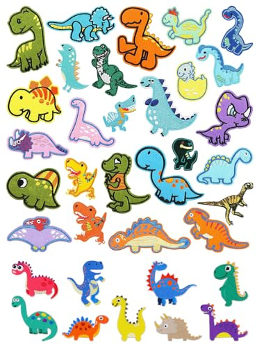 35 Stück Patches zum Aufbügeln, Bestickte Aufnäher Dinosaurier, Flicken zum Aufbügeln Kinder Erwachsene, Bügelbilder für Hut Jeans Kleidung Rucksäcke DIY-Zubehör