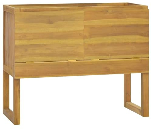 Teenpull Armoire de salle de bain, 90 x 40 x 75,5 cm, en teck massif, robuste, armoire de rangement pour articles de toilette, finition naturelle, espace de rangement polyvalent