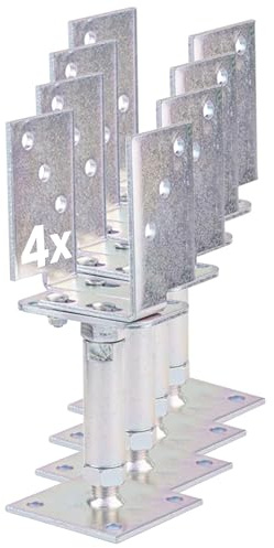 4x siwitec U - Pfostenträger höhenverstellbar, Höhe: 150-190 mm, Pfostenstärke 71-161 mm, U Profil Stahl galvanisch verzinkt zum Aufschrauben, dickschichtpassiviert, Bodenanker