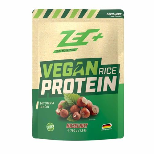 ZEC+ Vegan Rice Protein 750 g – Pflanzliches Reis Proteinpulver 100 % laktosefrei - perfekt für Veganer, Vegetarier und bei Laktoseintoleranz, pflanzlicher Eiweiß-Shake mit Aminosäuren (Haselnuss)
