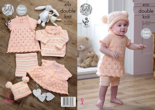 King Cole 4731 Strickmuster Baby Set Kleid Strickjacke Pullover Shorts und hat in Komfort DK