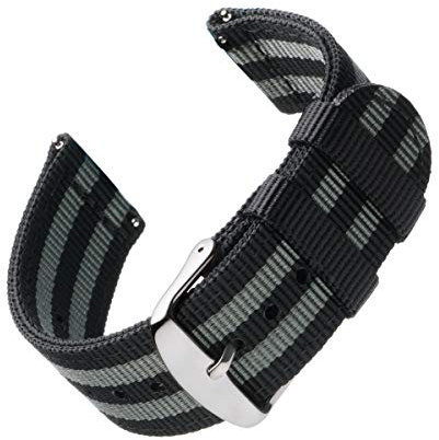 Archer Watch Straps - Premium-Uhrenarmbänder aus Nylon mit Schnellverschluss (Schwarz und Grau, 18mm)