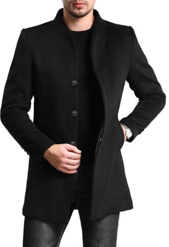 Allthemen Mens Trench Coat Long Slim Fit Wool Cashmere Coat Jacket Outerwear Trenchcoats Winter Warm Overcoat, Black, M