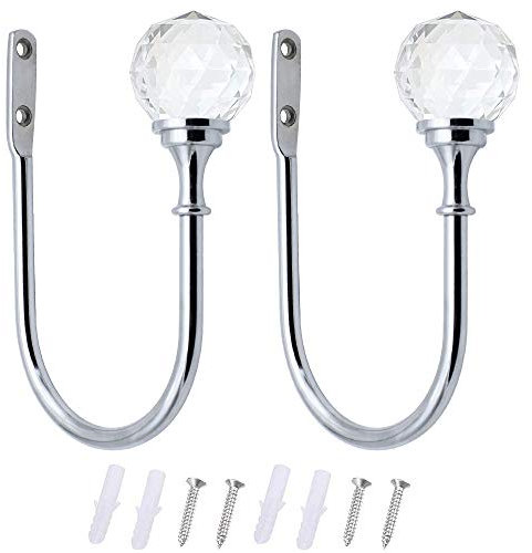 BlueXP 2 Stück Kristall Vorhanghalter Vorhang Raffhalter Haken Holdbacks Metall Vorhang Raffhalter U Wandhaken für Rückhalte Gardinen Vorhang Kleidung Hut Regenschirm
