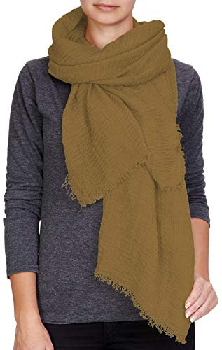 PiriModa Damen Uni Herren XXL Schal 200x100cm Halstuch Tuch Stola Schultertuch Baumwolle (Khaki)