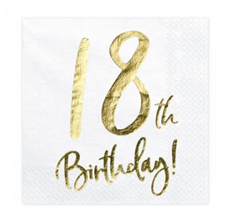 Party Deco Servietten für Geburtstag - 18th Birthday - 18. Geburtstag mit Goldschrift, 33 X 33 cm - Geburtstagsdeko Papierservietten für Event, Geburtstagparty, Jubiläum, Geburtstagsfeier