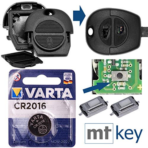 Repair Kit de réparation pour clé de Voiture 2 Boutons + Boutons + Boutons + Batterie Compatible avec Nissan Almera Micra II Primera X-Trail
