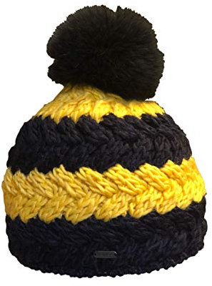 McBurn zweifarbig Strickmütze mit Bommel (blau/gelb)