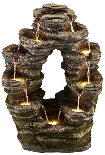 Serenity Double-Sided Rock Cascade Water Feature with LED lights, Self-Contained, Weatherproof for Garden, Patio & Decking (Height 79cm)