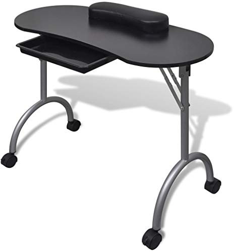 Festnight Tragbare Klappbarer Maniküretisch mit Rollen Kosmetiktisch Nageltisch Schreibtisch Workstation Schwarz 90 x 37 x 68 cm