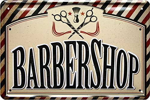 WOGEKA ART Retro Blechschild - Barber Shop Friseur - witziger Spruch als Geschenk-Idee zum Geburtstag Weihnachten zur Dekoration 20x30 cm Vintage-Design aus Metall 708
