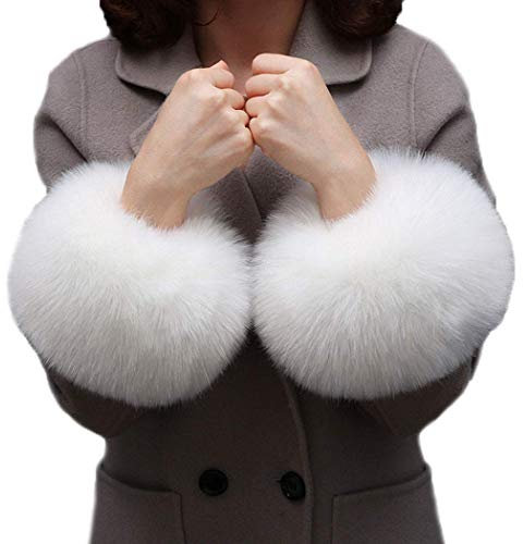Cheerlife Fell Pelz Armstulpen Stulpen Manschetten Fellstulpen Handschuhe Pulswärmer Kunstfell Weiß