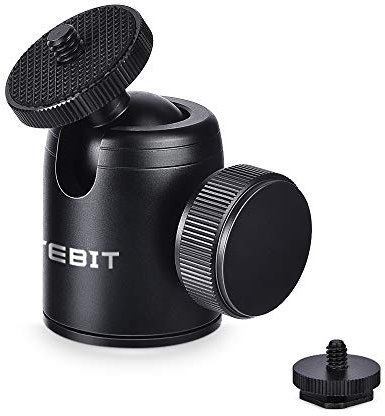 UTEBIT Mini Kugelkopf Stativkopf, 24mm Dia Ball Head 360° Drehbar mit 1/4 Schraube, 3/8 Innengewinde, 1/4 Hot Shoe Adapter Max Traglast bis 5kg Geeignet für DSLR-Kameras, Stativen, Blitzlichtern