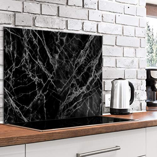 murando Glass Splashback for Kitchen Backsplash Cooker Protector Tempered Glass Decorative Wall Art Panel Heat Resistant Graphic 80x60 cm / 32x24 Marble Stone black white f-B-0284-aq-e