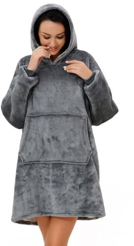 rejuvopedic Sherpa Adult Hoodie Charcoal Blankets, Velvet Touch Fabric With Ultra Soft Sherpa Fleece lining, Oversized Soft And Cosy