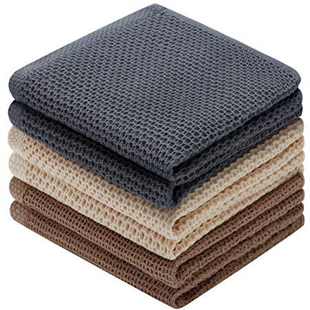 DAPTSY Kitchen Dish Towels Dish Cloths for Washing Up Cotton Waffle Weave Tea Towel Teatowel Dishcloths for Kitchen Towel Set 6PCS 33cm x 33cm Brown Grey Beige