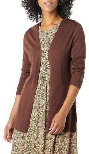 Amazon Essentials Damen Leichte Strickjacke ohne Knöpfe (in Übergröße erhältlich), Dunkles Kastanienbraun Meliert, L