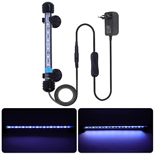 MLJ LED 18-112 cm für Fisch Tank Aquarium Leuchte Wasserdicht Aquarium Aquarium Beleuchtung, Lampe Stecker EU Unterwasser LED-Lichtbalken (Weiß und Blau, 18 cm)