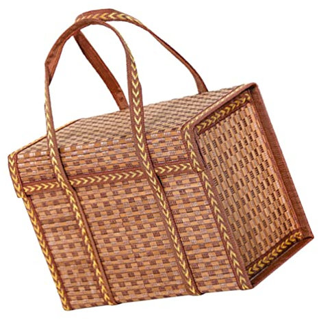 UPKOCH Picnic/Storage Basket (30 x 20 x 15 cm, Coffee, Light Brown) - Rattan Basket for Home, Office, Camping, Decor, Shopping, Fruit
