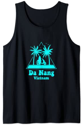 Da Nang Beach Palm Tree Vintage Scooter Surfer Souvenir Tank Top