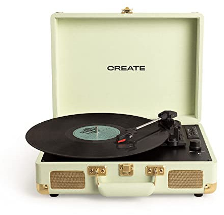 CREATE/Record Player Pop/Tocadiscos portátil de maletín Verde/con Bluetooth USB, SD, MicroSD y Mp3