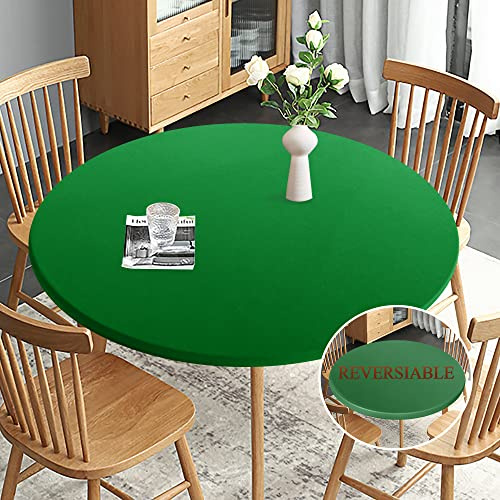 Obstal Runde Tischdecke, wendbar, wasserdicht, schmutzabweisend, elastisch, Stretch, abwischbar, für Innen- und Außenbereich, passend für runde Tische mit Durchmesser bis 101,6–111,8 cm, Grün
