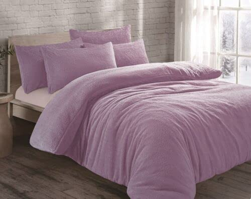 ER Direct Teddy Fleece Duvet Set Teddy Bear Bedding Sets King Size-Lilac Thermal bedding with Fluffy Pillow Covers Duvet Cover -King Size (Lilac, King)