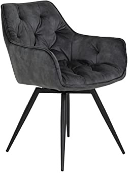 Hela Tische, 1ner Pack Esszimmer- Küchensessel Florentina, Bezug Vintage Anthrazit, Armlehnen, Metallfuß Schwarz drehbar 360°