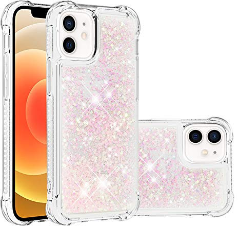 IMIRST Silicone Phone Case for Apple iPhone 12 mini, Corner Airbag Fall Protection Bling Glitter Quicksand Liquid Sparkle TPU Case Cover for Apple iPhone 12 mini. YBW Star Pink