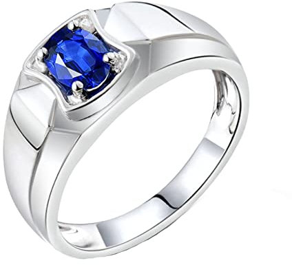 Herren Ring Zeigefinger, Eheringe Nordisch 18 Karat (750) Weißgold mit 0,48ct Blau Ovalschliff Saphir Größe 45 (14,3)