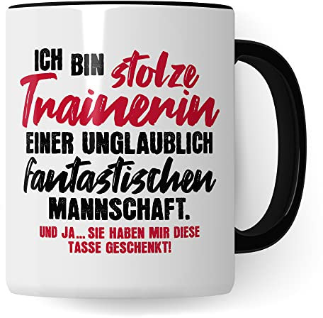 Tasse Trainerin lustig - Spruch Trainerin Geschenk - Kaffeebecher Fußball Handball Sport Trainerin Geschenkidee von Mannschaft - Sportrainerin Fußballtrainerin Kaffee-Tasse Becher (Weiß/Schwarz)
